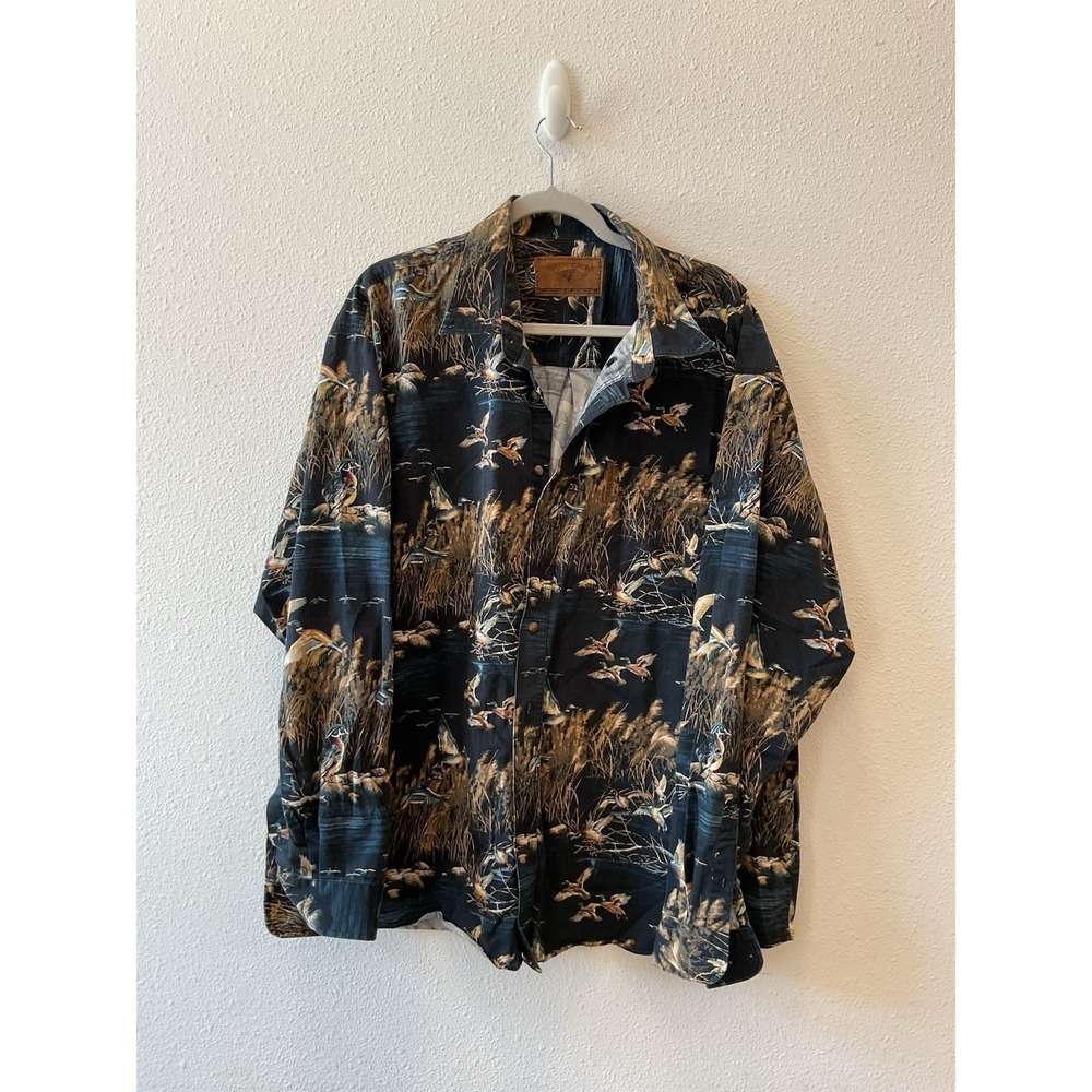 Vtg North River Outfitters Shirt Mens Large Bird Praire Hunting Button Down XXL